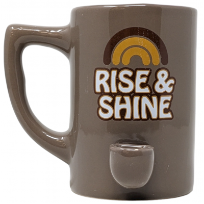 High Point Ceramic Beige Rise & Shine Mug Hand Pipe - [PM008]