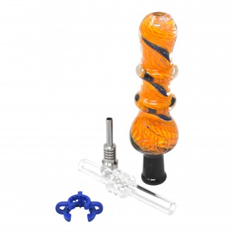 Vibrant Art Nectar Collector with Metal Tip, Quartz Tip, & Plastic Clip - [KKNC]