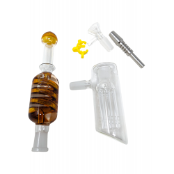 7.1" Glycerin Glass Bubbler & Honey Straw, With 14mm SS Tip & Plastic Clip [WSG386]
