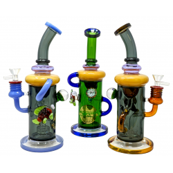 11" On Point Glass Assorted Fish Showerhead Perc Recycler Water Pipe Rig - [ABC19]