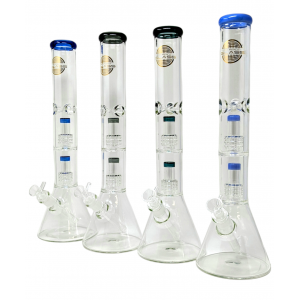 17" On Point Glass Color Rim Double Matrix Perc Beaker Water Pipe [MB1063]