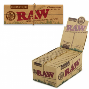 RAW Organic Hemp Connoisseur Rolling Papers 1/¼ Size With Tips  - 24ct box