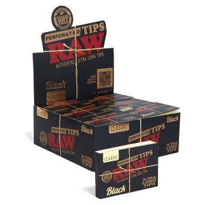 RAW® Black Perforated X-TRA Long Tips 40 Count Pack – Display of 36