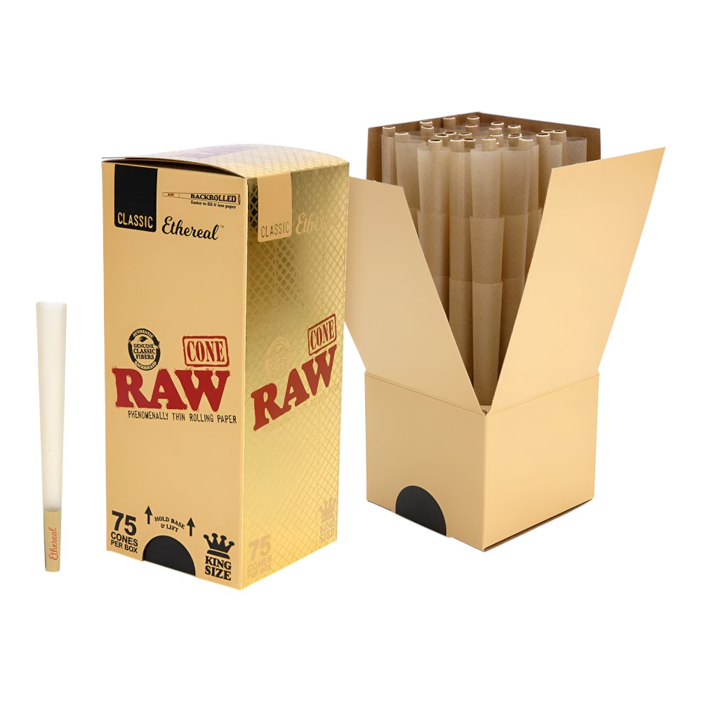 RAW Ethereal King Size Pre-Rolled Cones Box of 75