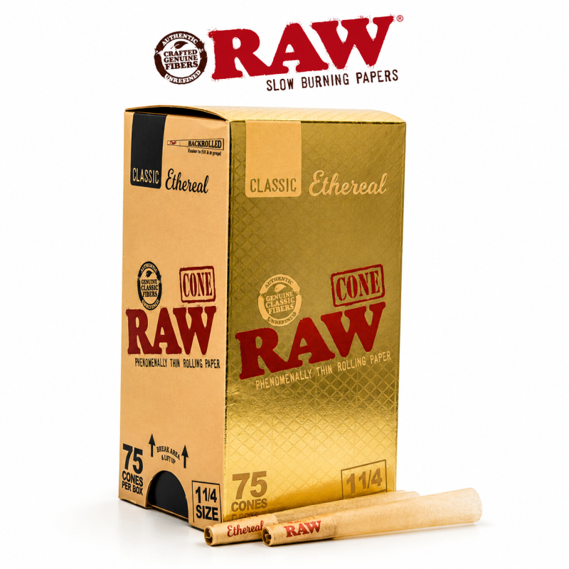RAW Ethereal Pre-Rolled Cones – 1¼ Size – 75ct Display