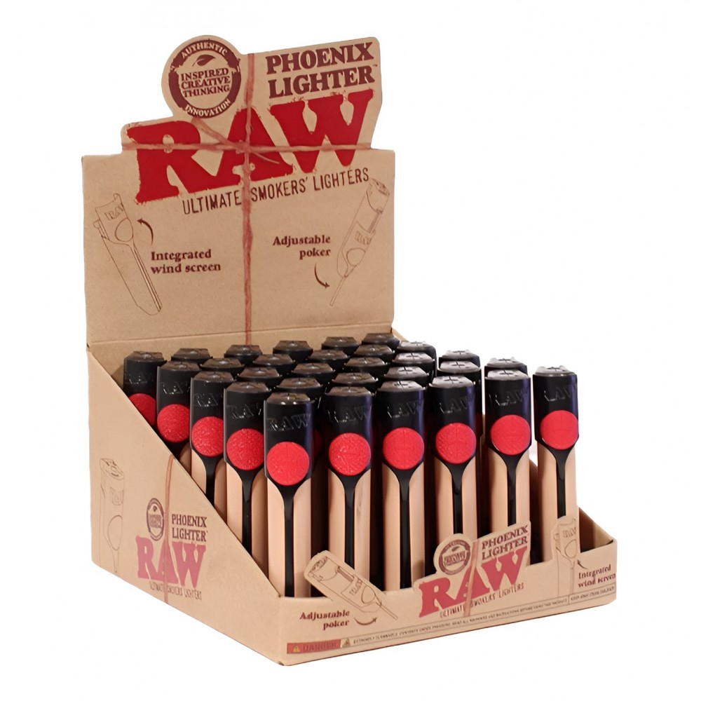 RAW Phoenix Lighter – Wind Screen + Poker – 30 Count Display RAW Phoenix Lighter with Adjustable Poker – 30ct Display for Retail