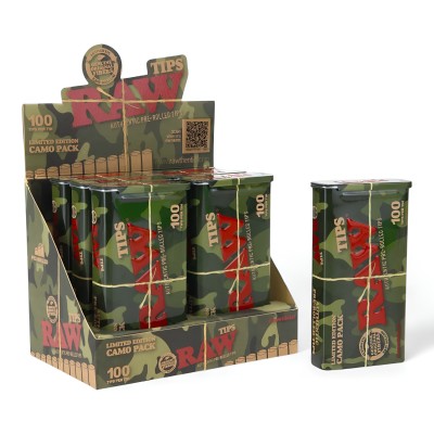 RAW - Pre-Rolled Tips Camo Tin (Pack Of 100) - (Display Of 6)