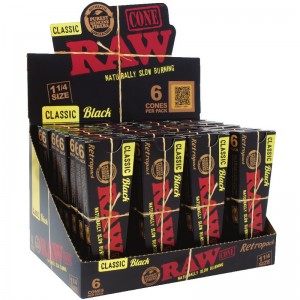 Raw Black Cones 1 1/4 Size Retropack - 6pk/ 32ct Display