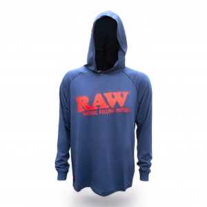 RP x Raw Lightweight Hoodie - Blue Heather w/ Red Raw