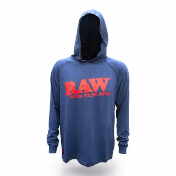 RP x Raw Lightweight Hoodie - Blue Heather w/ Red Raw