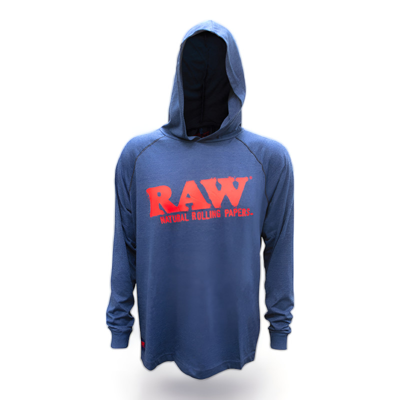 RP x Raw Lightweight Hoodie - Blue Heather w/ Red Raw