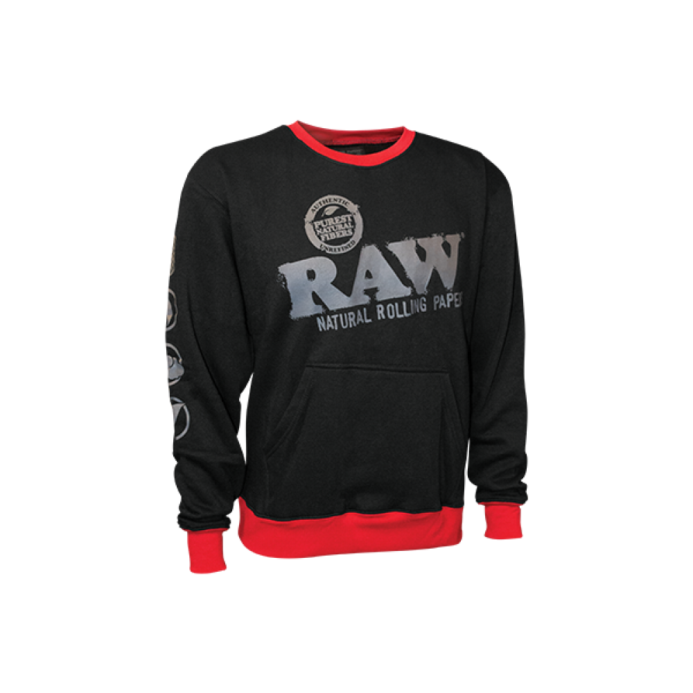 Raw Rolling Papers x Raw Black Crewneck Sweatshirt with Kangaroo Pocket