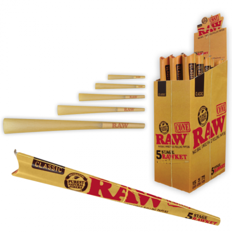 Raw Classic Pre-Rolled Cones 5 Stage RAWKET-Variety Pack-15ct Display [RRKT5]