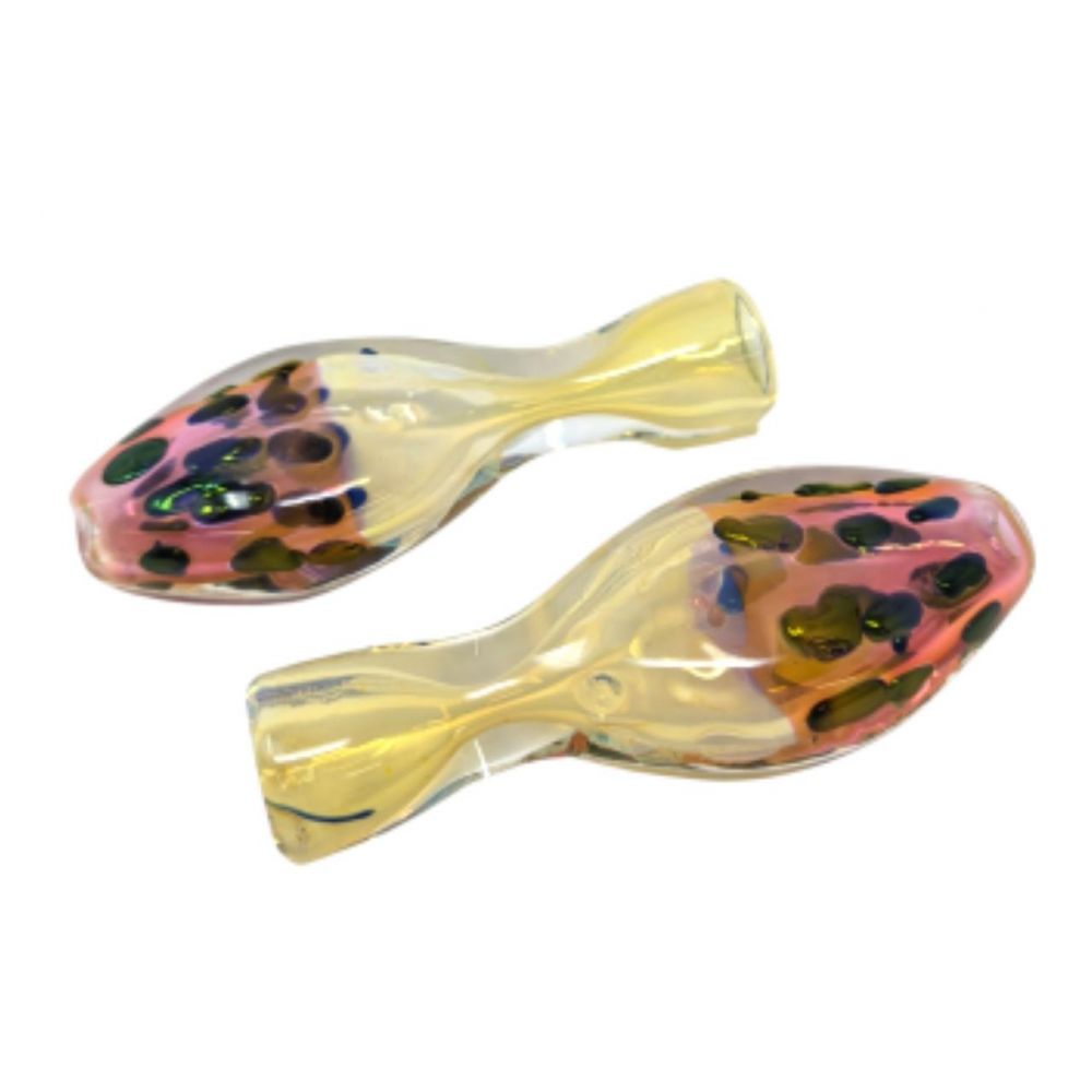 Gold Fumed Half Polka Dot Flat Body Chillum Hand Pipe - (Pack of 2) [RKP205]