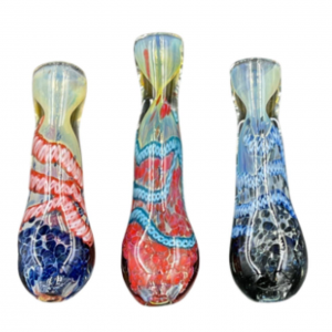 3" Assorted Colors Twisted Rod & Frit Art Chillum Hand Pipes (Pack of 2) [RKP190] 