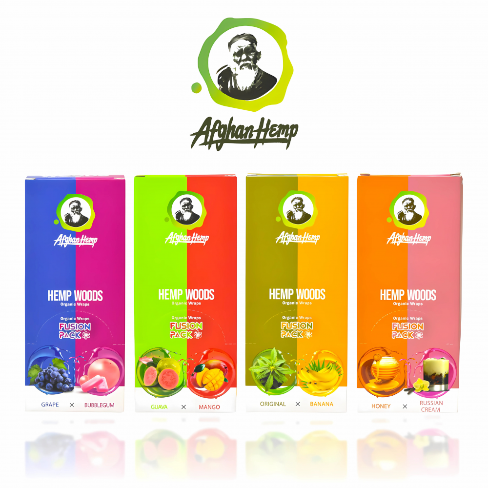 Afghan Hemp Duo Organic Wraps Hemp Woods - 25ct Display - Natural, Organic Hemp Wraps for Smooth Smoking