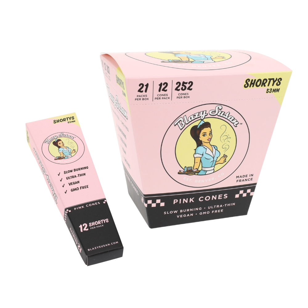 Blazy Susan Pink 53mm shorty pre rolled cones 21 pack display