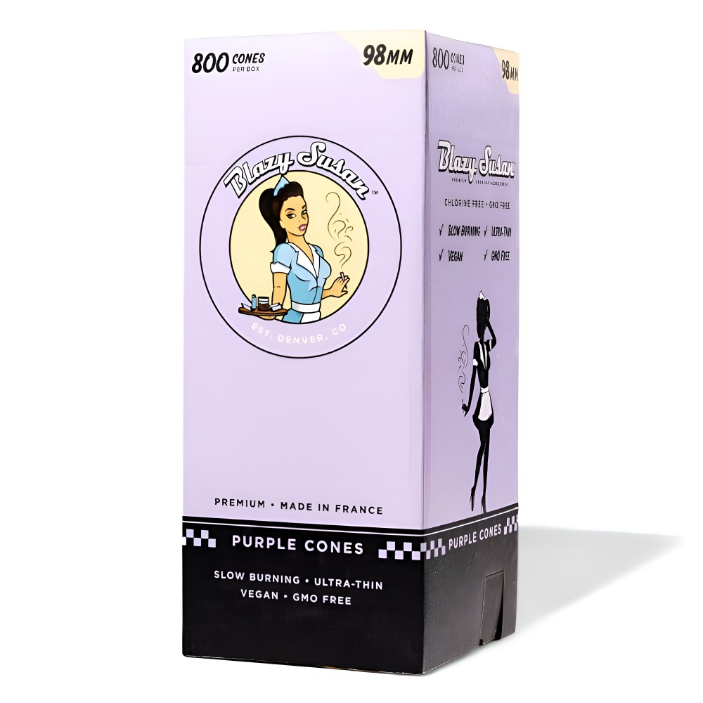 Blazy Susan Purple King Size Pre-Rolled Cones 98mm – Bulk 800ct Box