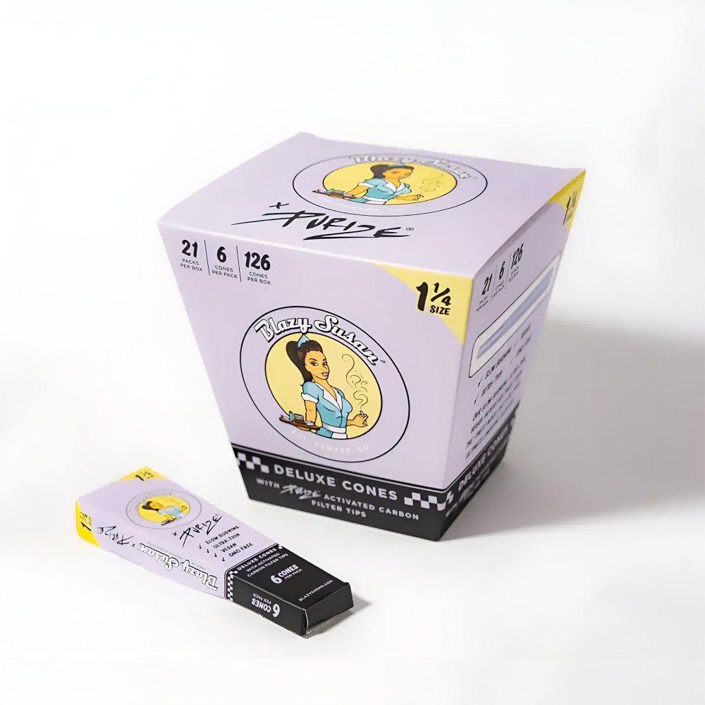 Blazy Susan Purple Purize Filter Tips 1¼ Size Cones 21 Pack Display