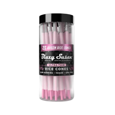 Blazy Susan Ultra Thin Rice Queen Size Pre-Rolled Cones – 25ct Jar
