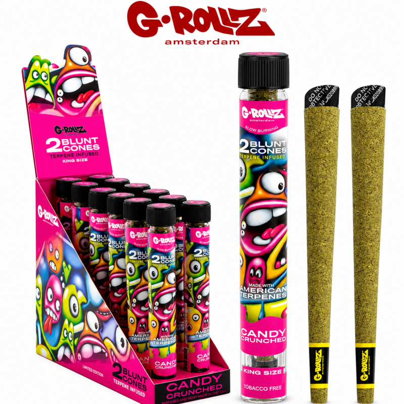 G-Rollz King Size Terpene-Infused Pre-Rolled Cones – 2 Pack | 12 Glass Tube Display