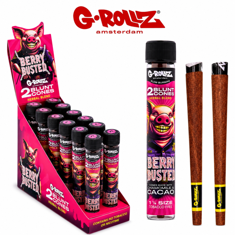 G-Rollz Herbal Blend 1¼ Size Terpene-Infused Hemp Blunt Cones – 2 Pack | 12 Tube Display
