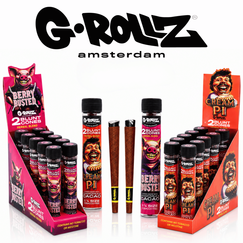 G-Rollz Herbal Blend 1&frac14; Size Terpene-Infused Hemp Blunt Cones &ndash; 2 Pack | 12 Tube Display