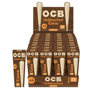 OCB Virgin Unbleached Cone 1 1/4 Size 6pk 32ct Display