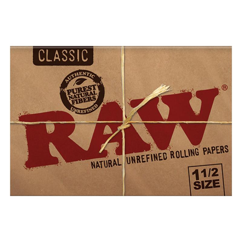 RAW Natural Unrefined Rolling Papers 1 1/2 Size - (Display of 25)