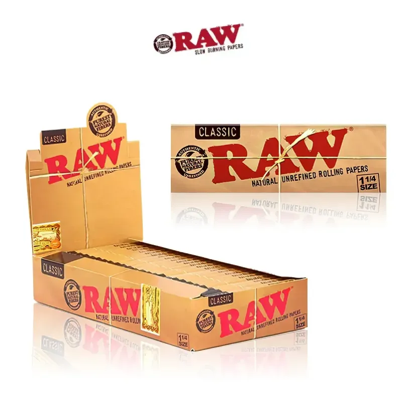 RAW Classic Natural Unrefined Rolling Paper 1 &frac14; Size 50ct - 24 Pack Display
