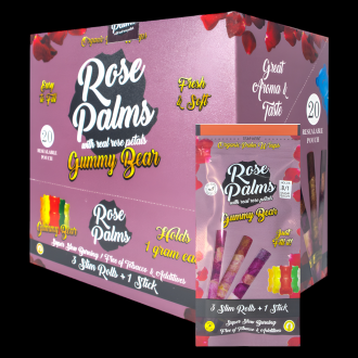 Rose Palms Organic Wraps W/ Rose Petals - 3 Slim Rolls + 1 Stick - 20ct Display 