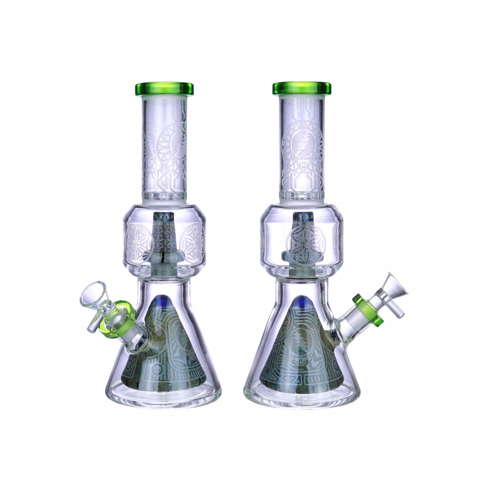 12.4" Sand Blasted Art Double Beaker Matrix Perc Water Pipe [M33]
