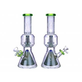 12.4" Sand Blasted Art Double Beaker Matrix Perc Water Pipe [M33]