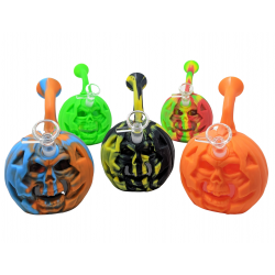 Silicone Pumpkin Smiley Face W/ Glass Chamber Water Pipe - [GW9742]