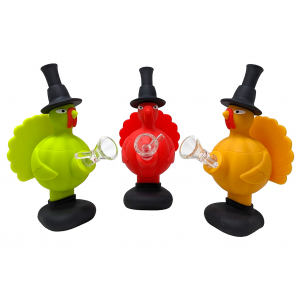 6.7" Silicone Standing Turkey Wearing Hat Water Pipe - [WSG853]