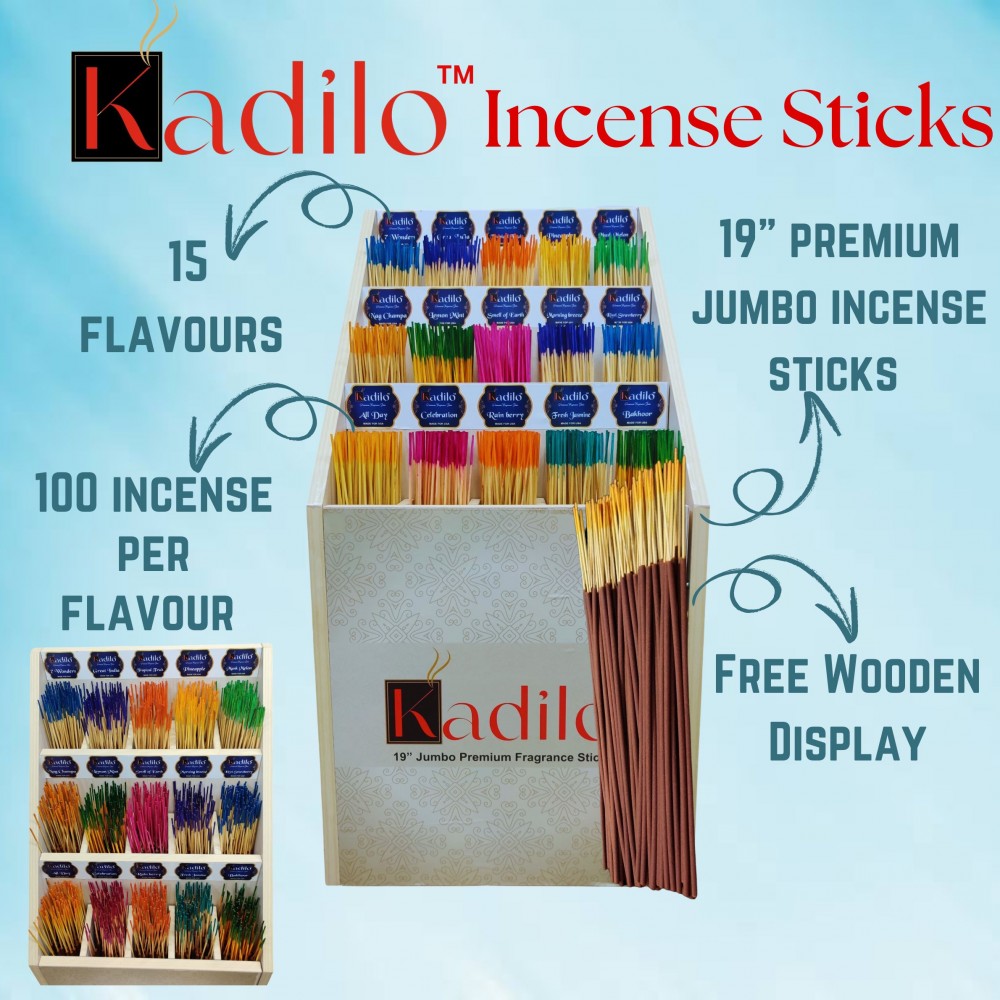 Jumbo 19" Incense Wooden Display – 15 Fragrances – 100 Sticks Each 19-Inch Jumbo Incense Sticks Wooden Display – 15 Scents – 1500 Sticks Total