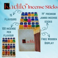 19" Kadilo Jumbo Incense Sticks Wooden Display – 15 Flavors – 100 Sticks per Flavor