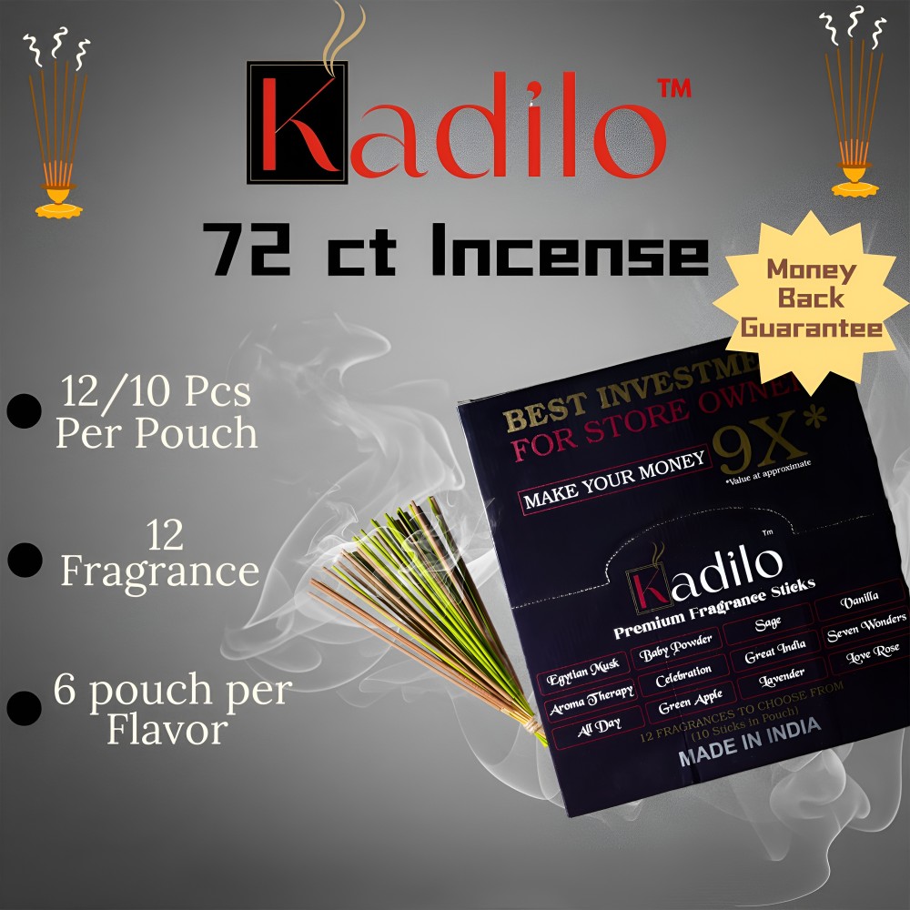 Kadilo Incense Sticks 72Ct Display (12/ 10 Pcs Per pouch) - Mix Flavors