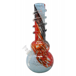 12" Double Bubble Color Slash Soft Glass Water Pipe - Glass On Glass [L7033G]