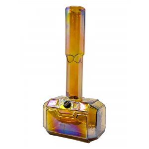 14" Rainbow Shine Hammer Soft Glass Water Pipe - Glass On Rubber [E1122]