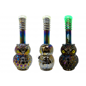 12" Glow In The Dark Owl Soft Glass Water Pipe - Glass On Rubber [E1140]