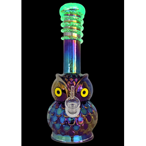 10.5" Owl w/ Glow in Dark Wrap Soft Glass Water Pipe - GOG [E1141G]