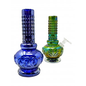 9" Leaf & "420" Soft Glass Water Pipe - Glass On Glass [E1420G]