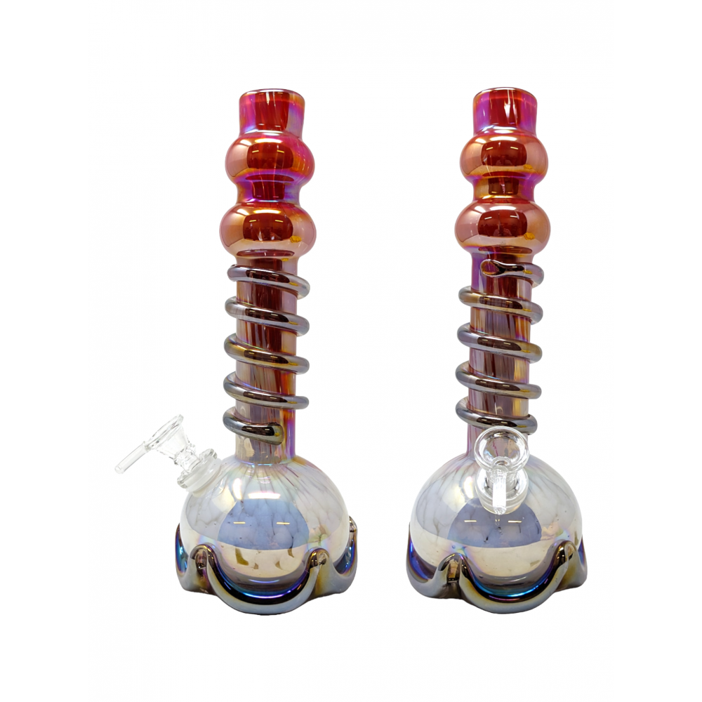 11" Crown Bottom Double Bubble Ring Neck Soft Glass Water Pipe - Glass On Glass [E58155-2G]