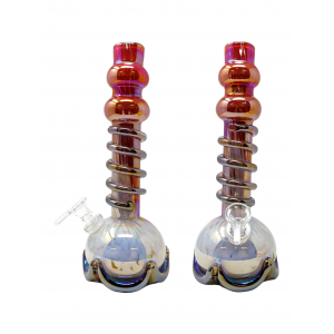 11" Crown Bottom Double Bubble Ring Neck Soft Glass Water Pipe - Glass On Glass [E58155-2G]