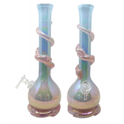 13" Round Base with Snake Neck Soft Glass Water Pipe - Glass On Glass [E58173G]