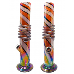13" Color Outline with Ring Wrap Soft Glass Straight Water Pipe - Glass On Rubber [E58182]