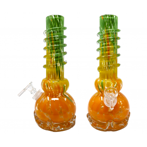 10" Tri-Color Straw Hat Soft Glass Water Pipe - Glass On Glass [E58197G]