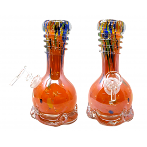 8" Crown Bottom Colorful Hat Soft Glass Water Pipe - Glass On Glass [E58198-1G]