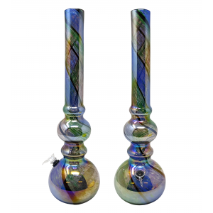 18" Multi Bubble Shiny Plaid Soft Glass Water Pipe - Glass On Rubber [E58206]